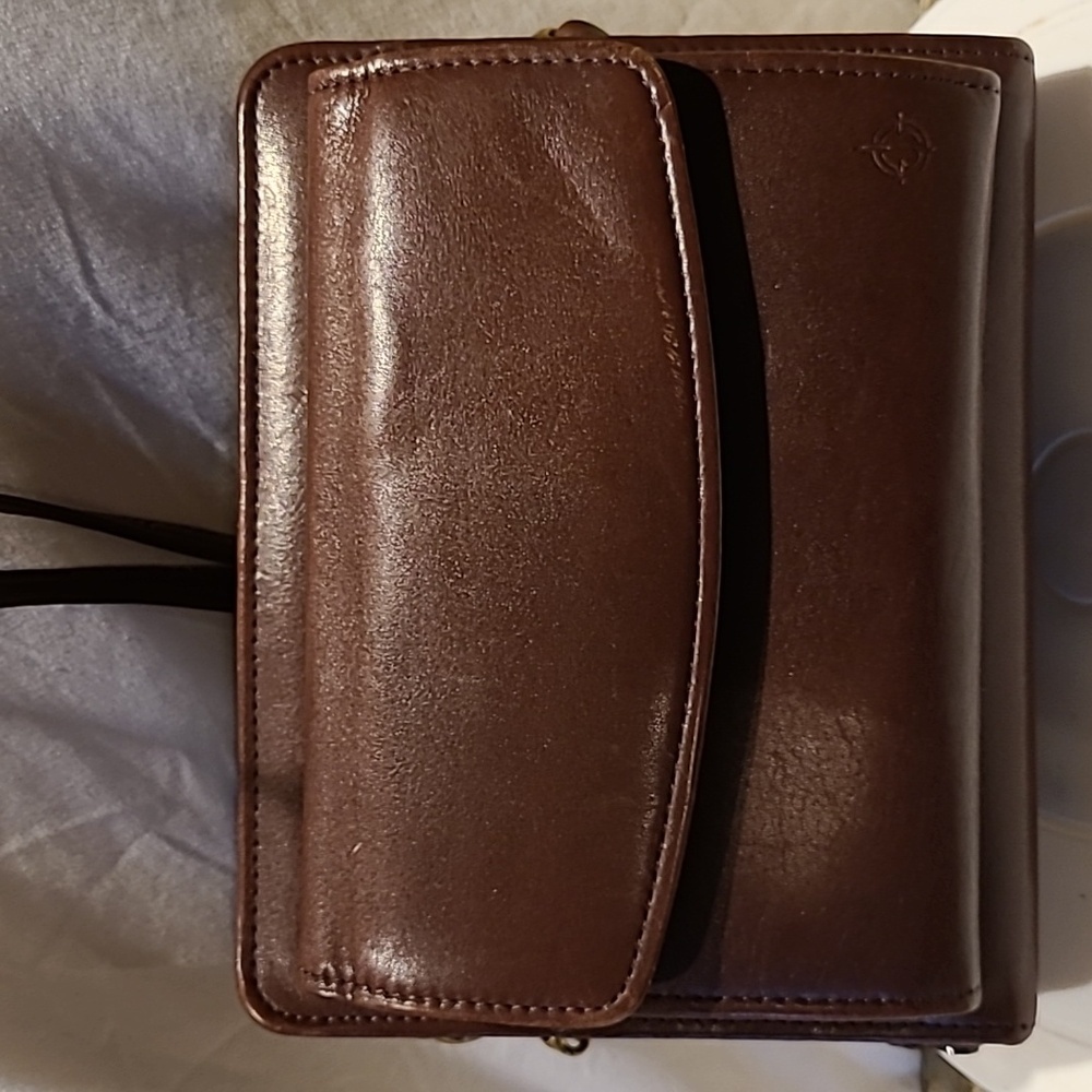 Franklin Covey vntg  organizer. Brown Nappa Full grain leather crossbody(#1138)